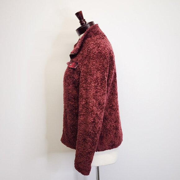 Pendleton Hi-Pile Fuzzy Sherpa Full Zip Fleece Jacket Maroon Plaid Trim Womens L - Picture 7 of 14